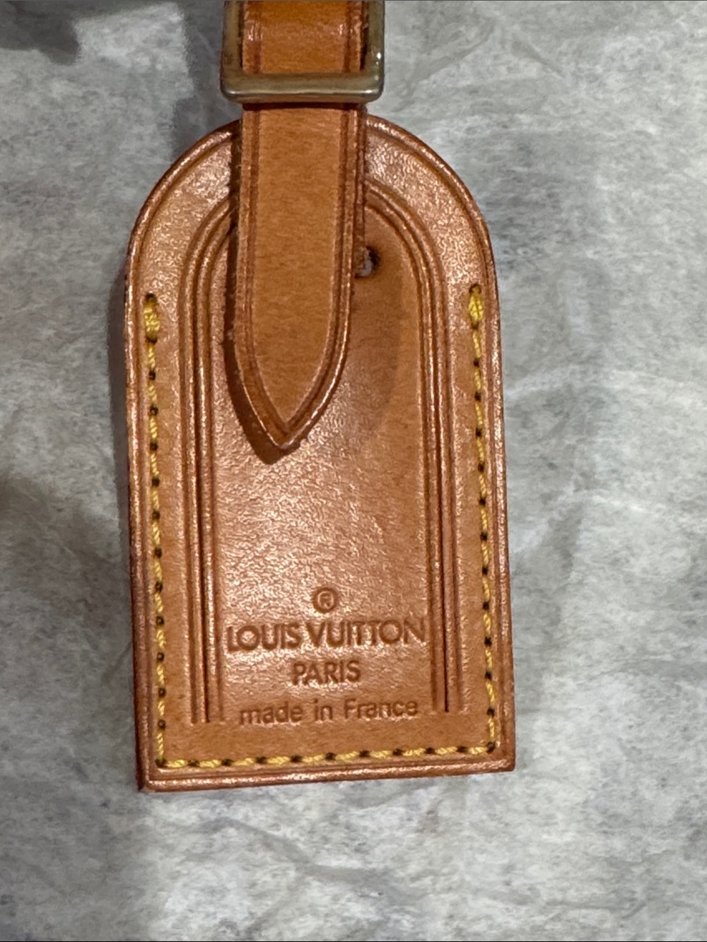 Louis Vuitton Vachetta Leather Luggage Tag in Tan and Yellow Stitching
